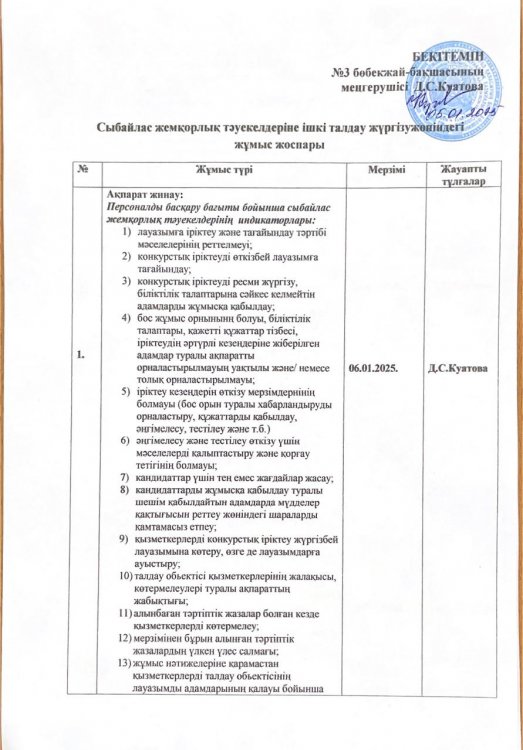 Сыбайлас жемқорлық тәуекелдеріне ішкі талдау жүргізу жөніндегі жұмыс